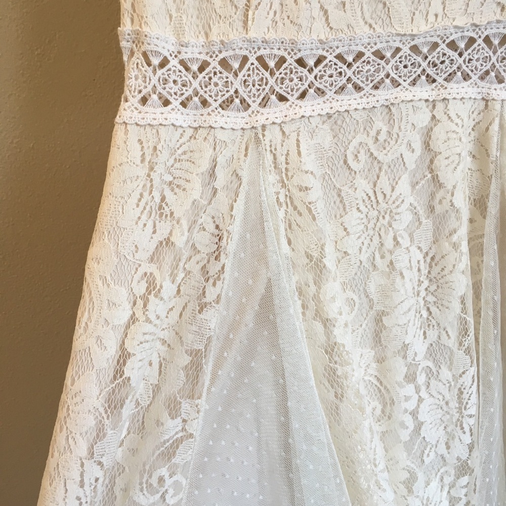 Ryu Lace Bow Back Cream Boho Dress M - Picture 4 of 6